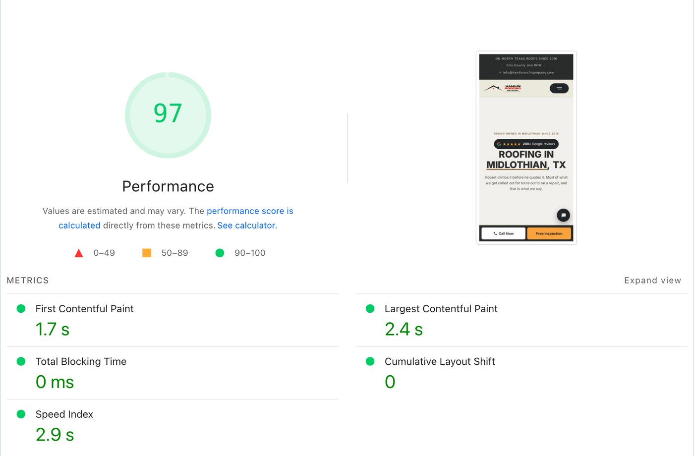 PageSpeed Insights on the new site: 97 out of 100